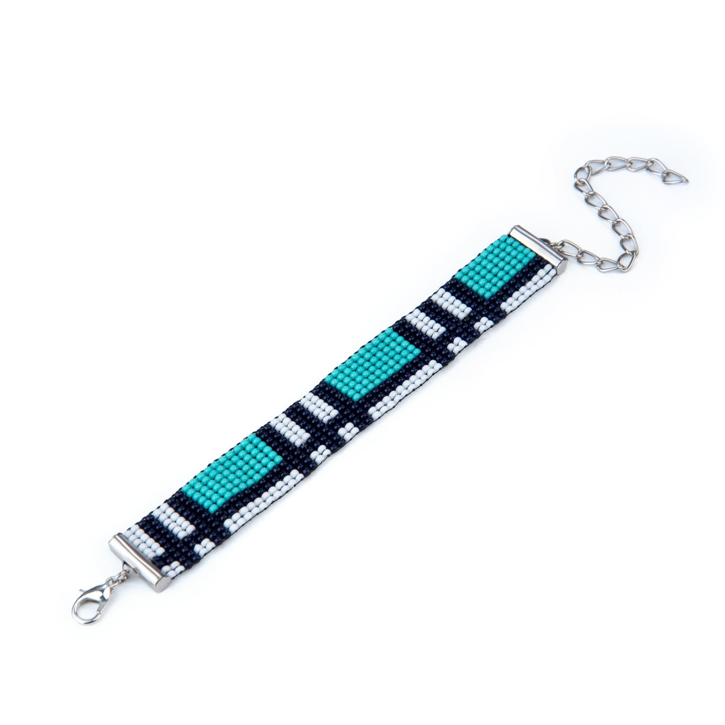 Turquoise Checkered Bead Loom Bracelet