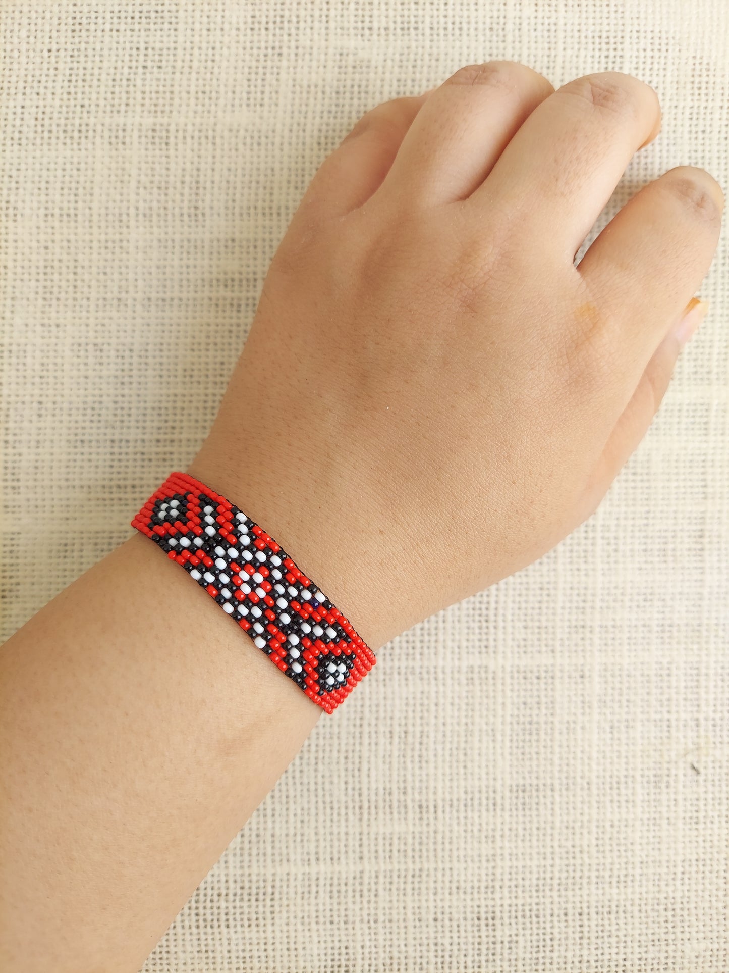 Red Whisper Bead Loom Bracelet