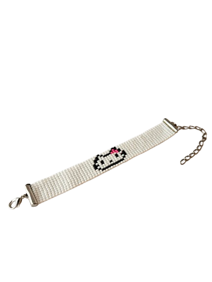 Hello Kitty Bead Loom Bracelet, Color: White