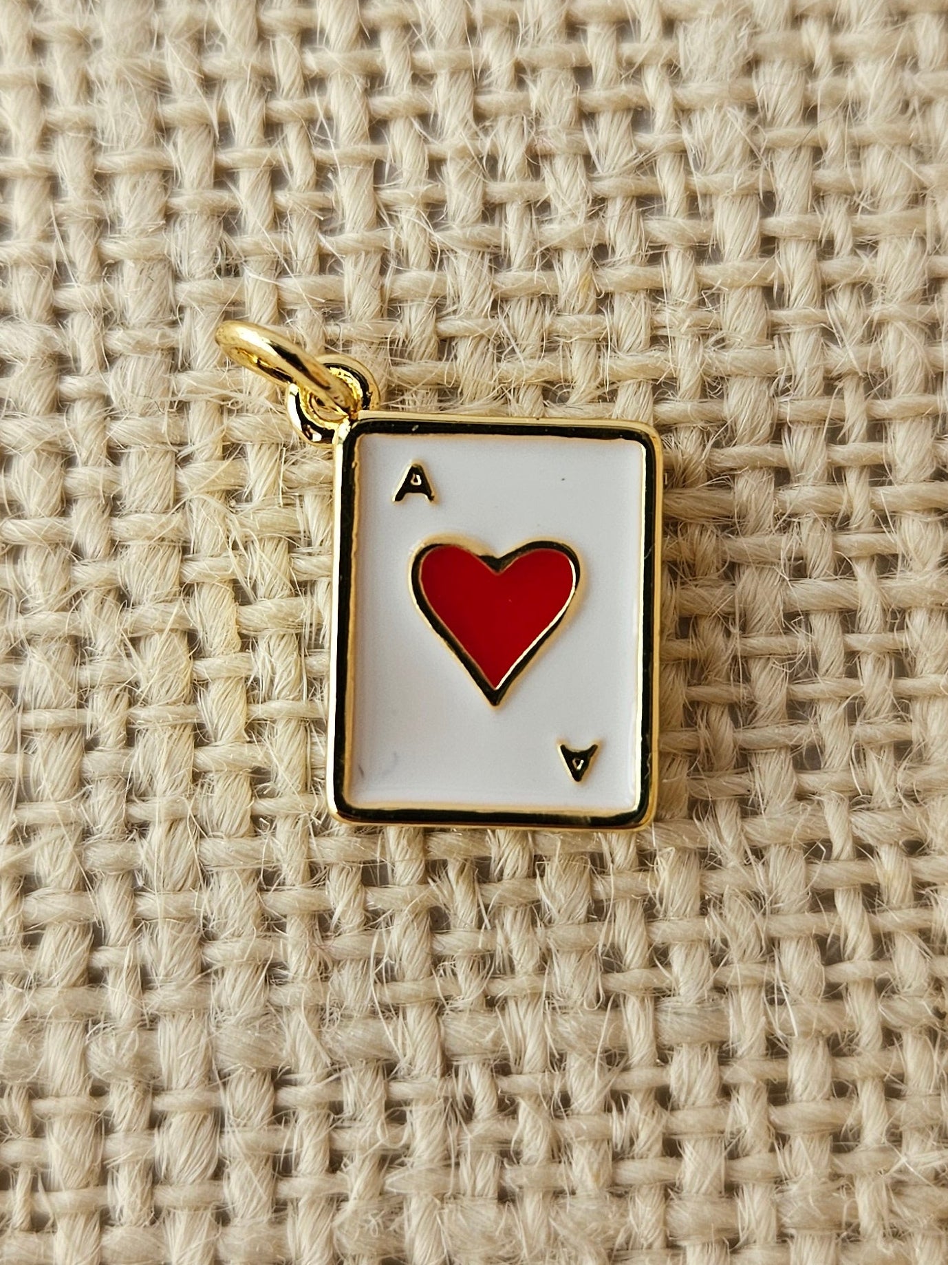 Ace of Hearts Brass Charm, Tarnish Resistant