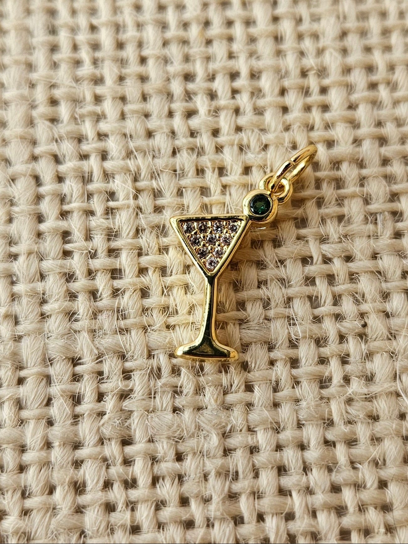 Olive Martini Glass Brass Charm, Tarnish Resistant