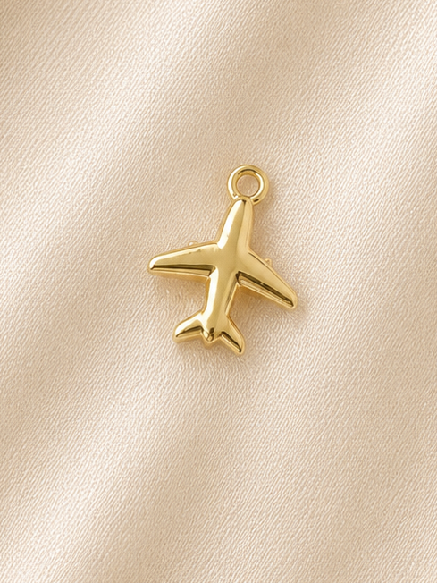 Gold Airplane Brass Charm, Tarnish Resistant