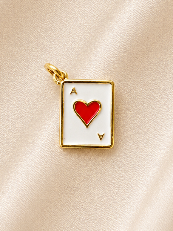 Ace of Hearts Brass Charm, Tarnish Resistant