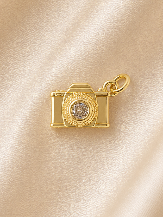 Camera Brass Charm, Tarnish Resistant
