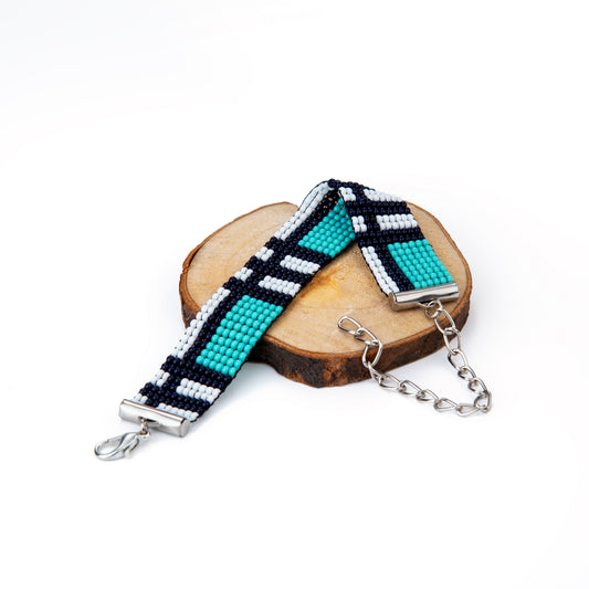 Turquoise Checkered Bead Loom Bracelet