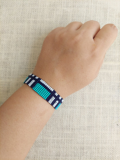 Turquoise Checkered Bead Loom Bracelet