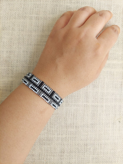 Grayscale Bead Loom Bracelet