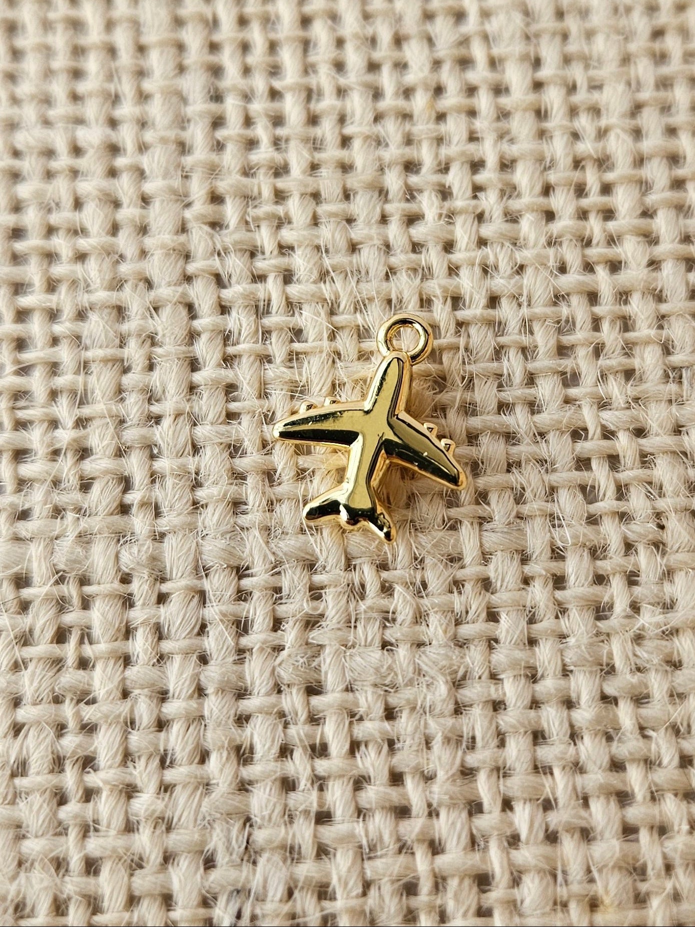 Gold Airplane Brass Charm, Tarnish Resistant