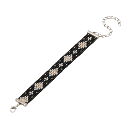 Black-White-Gold Design Loom Beaded Bracelet