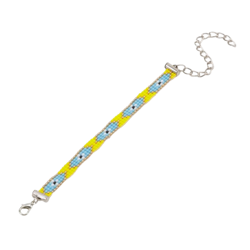 Yellow Evil Eye Thin Bead Loom Bracelet