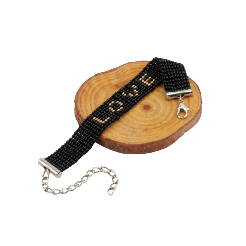 Love Design Loom Beaded Bracelet; Color - Black