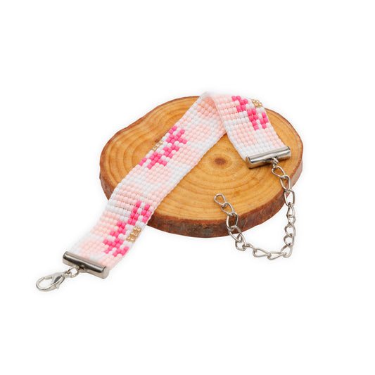 Snowdrop Pink Bead Loom Bracelet