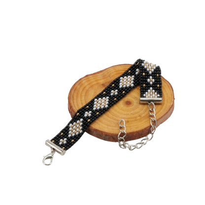 Black-White-Gold Design Loom Beaded Bracelet
