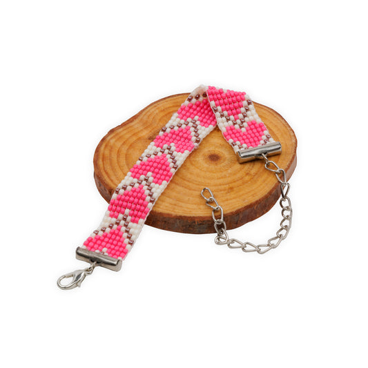 Pink Hearts Bead Loom Bracelet
