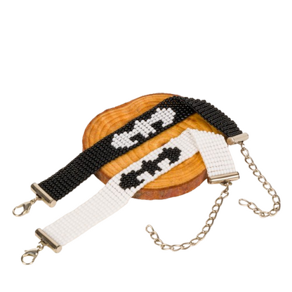 Batman and Catwoman Bead Loom Couple Bracelet- Black and White