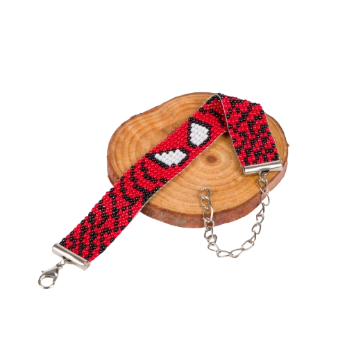Spiderman Marvel Superhero Bead Loom Bracelet, Web Red
