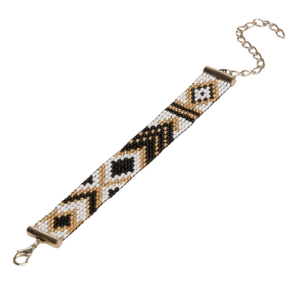 Black-Gold Design Loom Beaded Bracelet