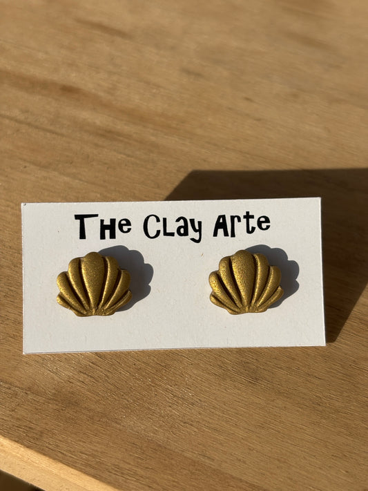 Golden Shell Polymer Clay Earrings
