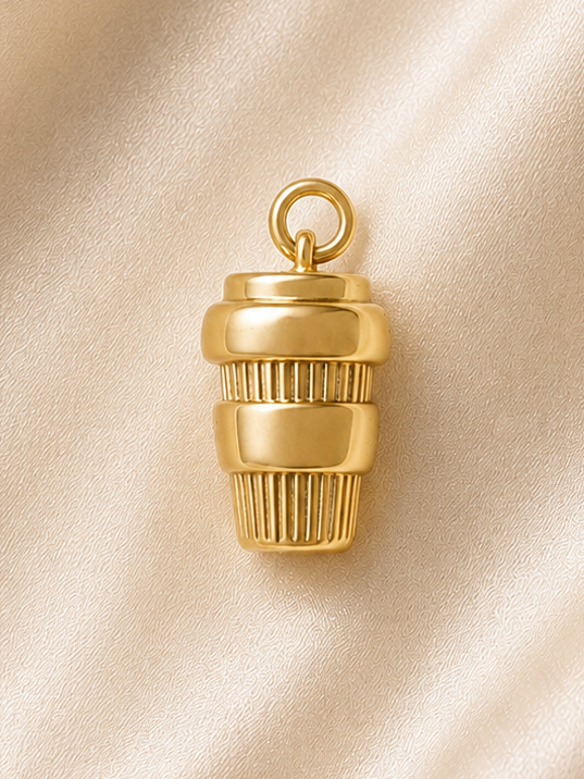 Travel Coffee Cup Brass Charm, Tarnish Resistant