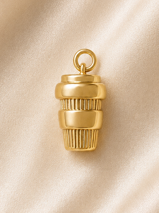 Travel Coffee Cup Brass Charm, Tarnish Resistant