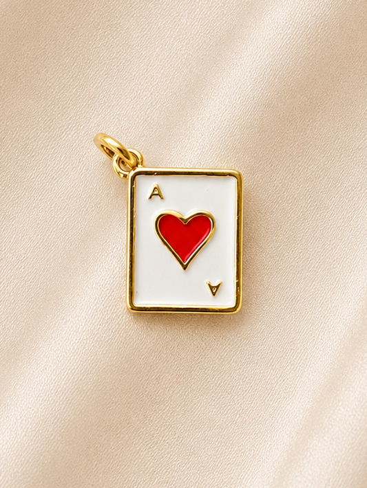 Ace of Hearts Brass Charm, Tarnish Resistant