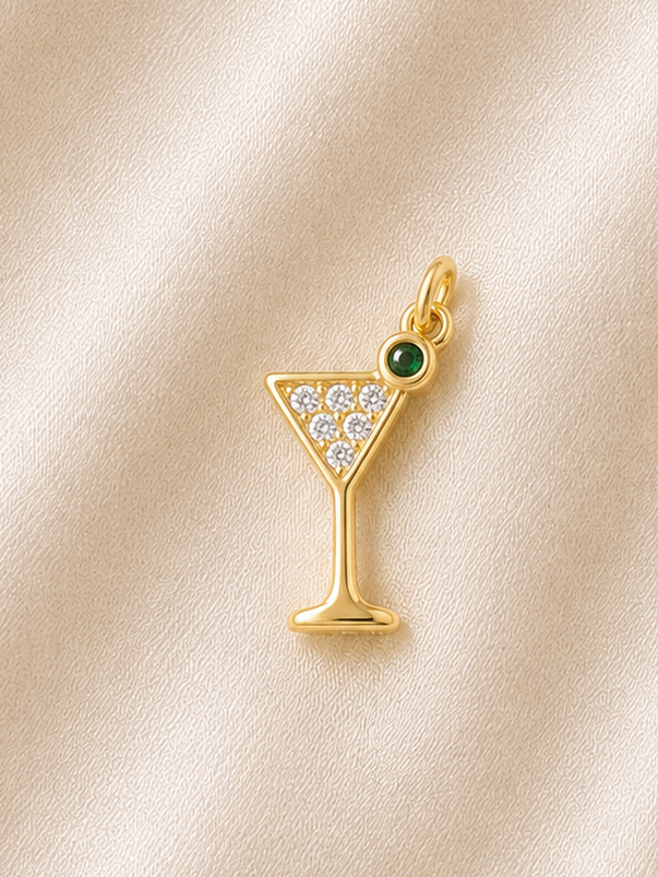 Olive Martini Glass Brass Charm, Tarnish Resistant